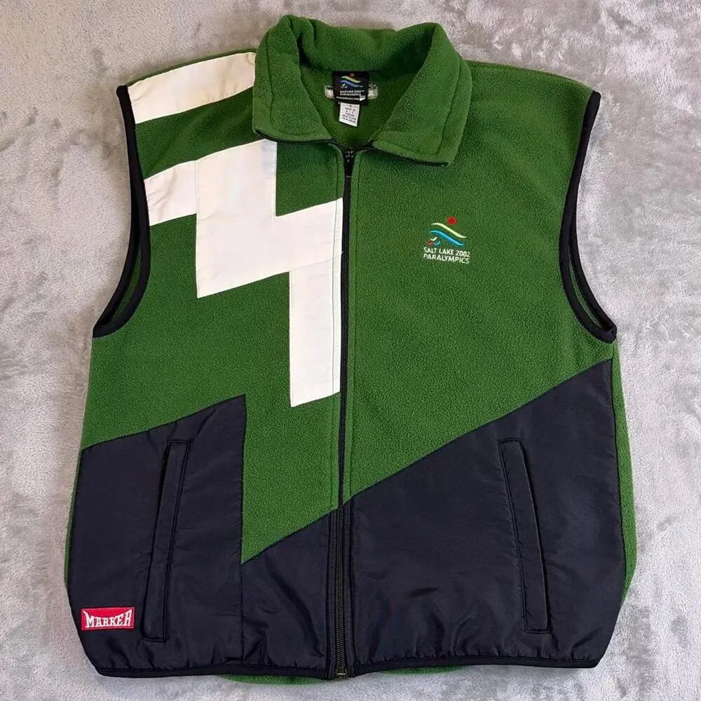VTG Salt Lake 2002 Paralympics Fleece Vest Men’s Small Green FullZip Olympic Ski - Picture 1 of 5